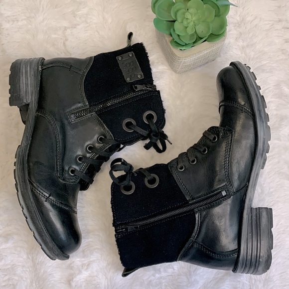 JOSEF Seibel black suede leather fur lace up combat moto low boots booties - Picture 2 of 8